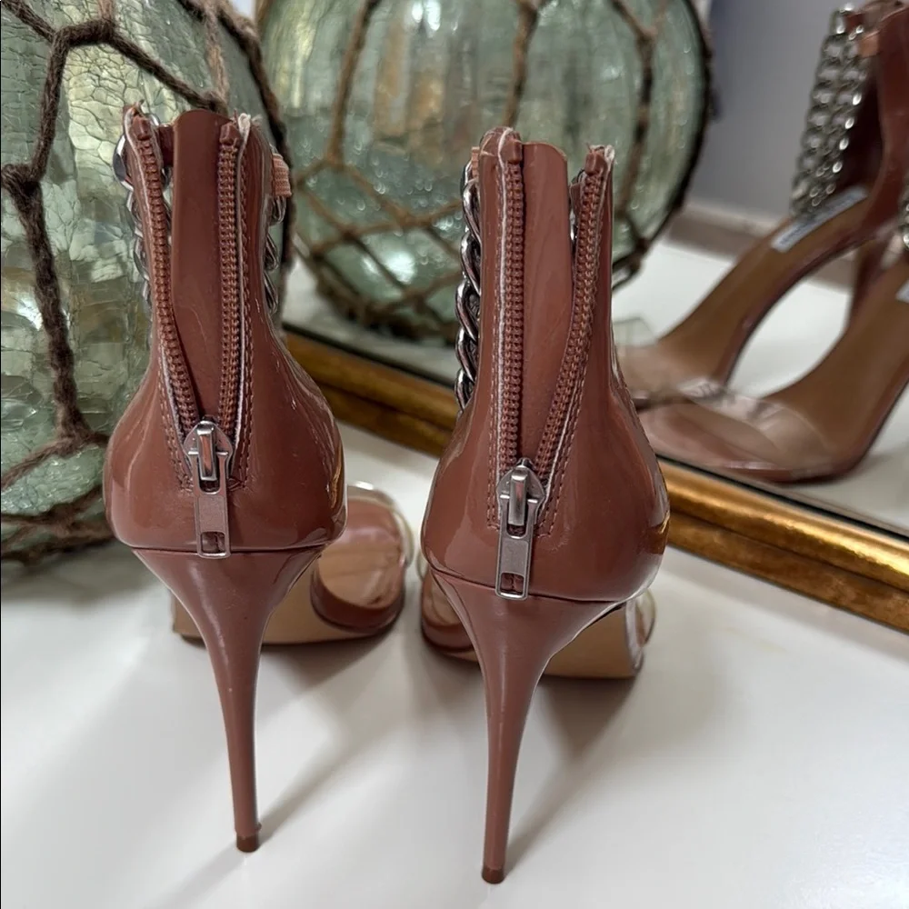 Steve Madden Tan Chain-Embellished Heels